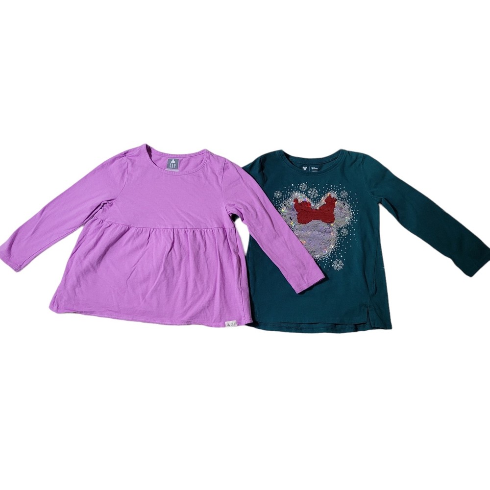 Lot of 2 Girl Kids Multicolor Long Sleeves Top Sequin Round Neck Pullover Size 4